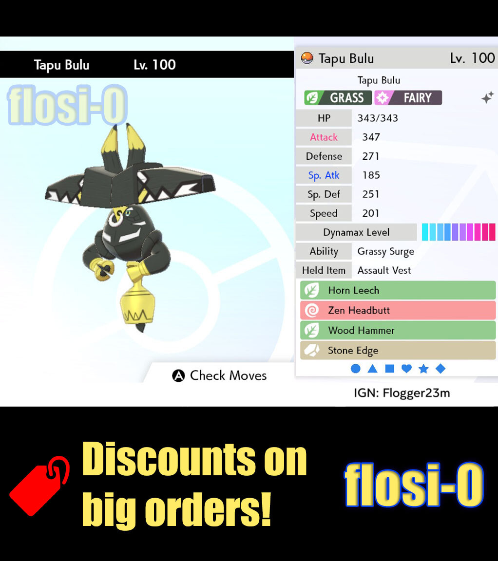 Pokemon Sword and Shield 6IV Shiny Tapu Bulu