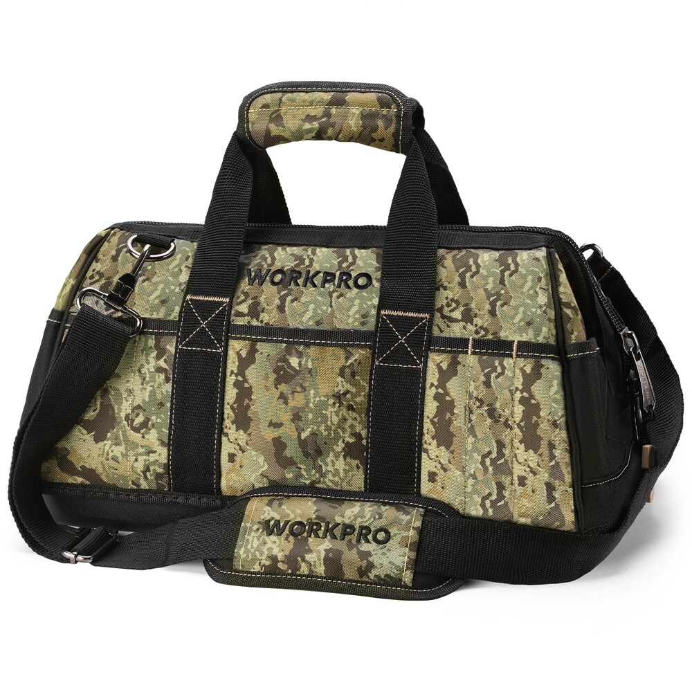 WORKPRO 16" Wide Mouth Zipper Tool Bag w/Adjustable Shoulder Strap Sturdy Bottom