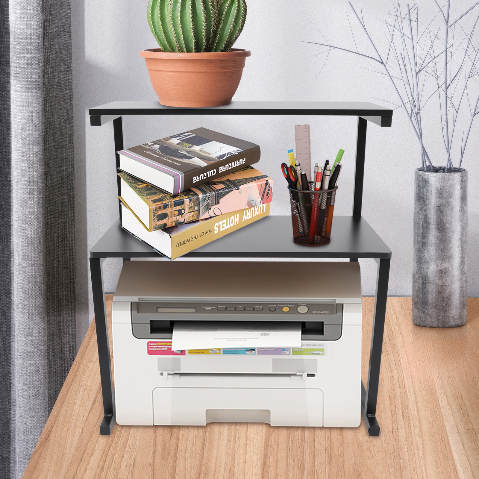 Table Storage Shelf 3-Tier Home Office Desktop Storage Rack Desk Printer Stand