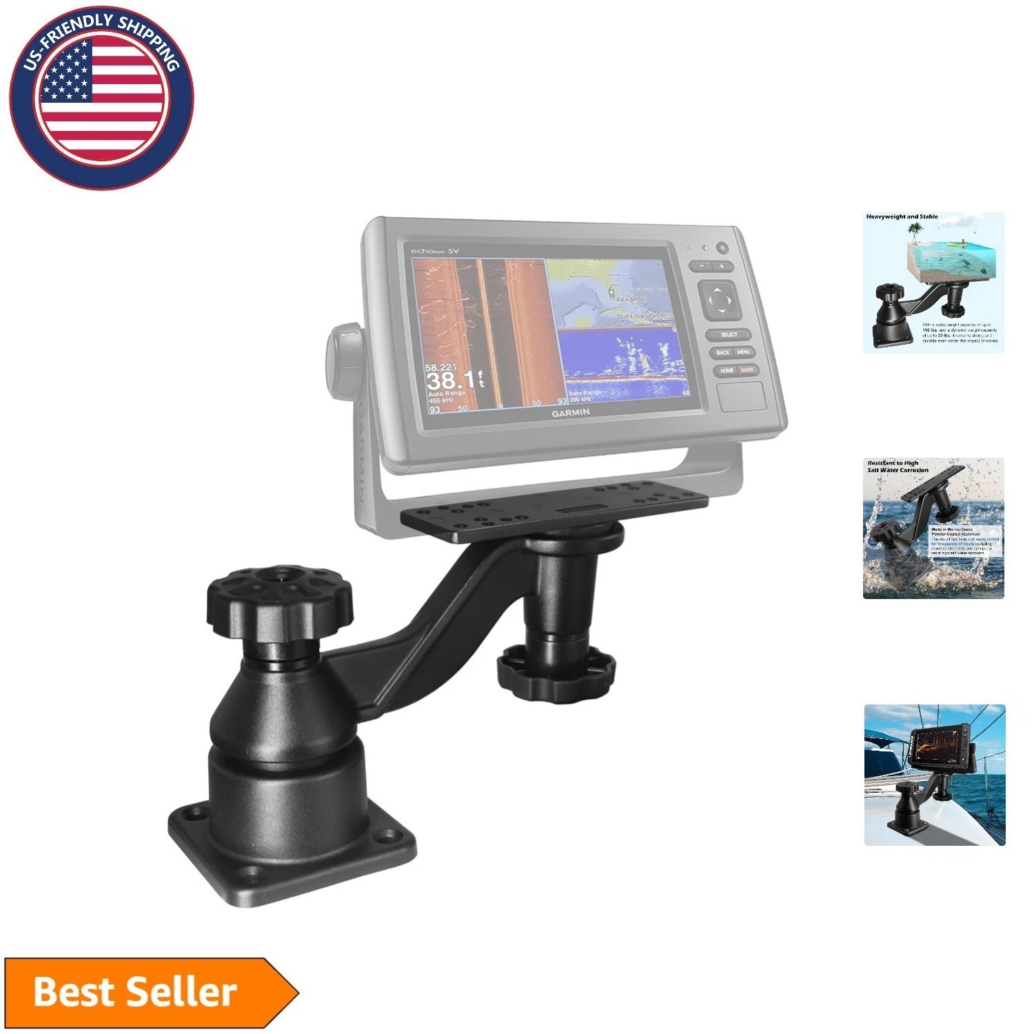 360-Degree Adjustable Marine Mount for Garmin, Lowrance & Humminbird Devices