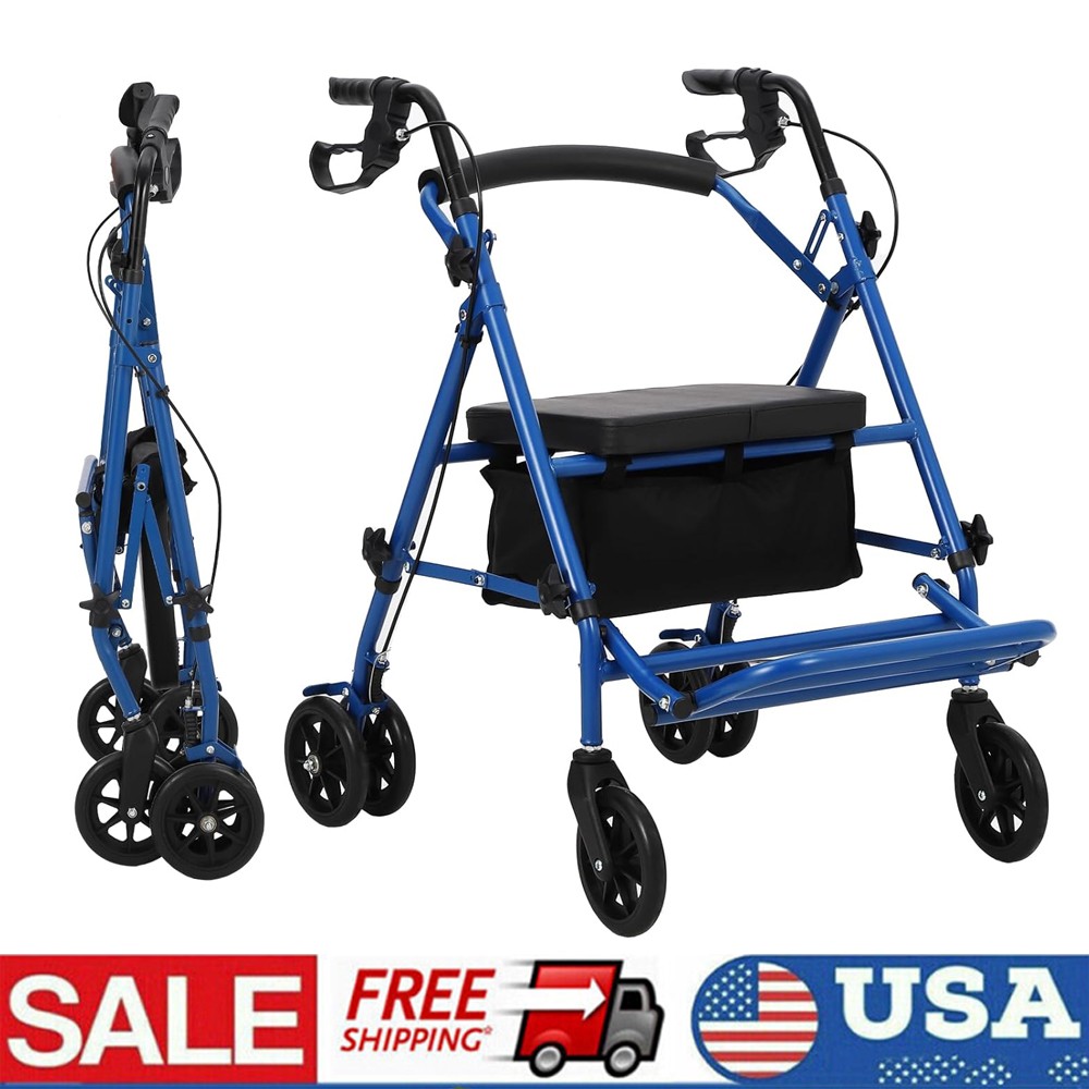 Rollator Walker with Seat Steel Rolling Walker w/ 6in Wheels 300lbs Wheelchair