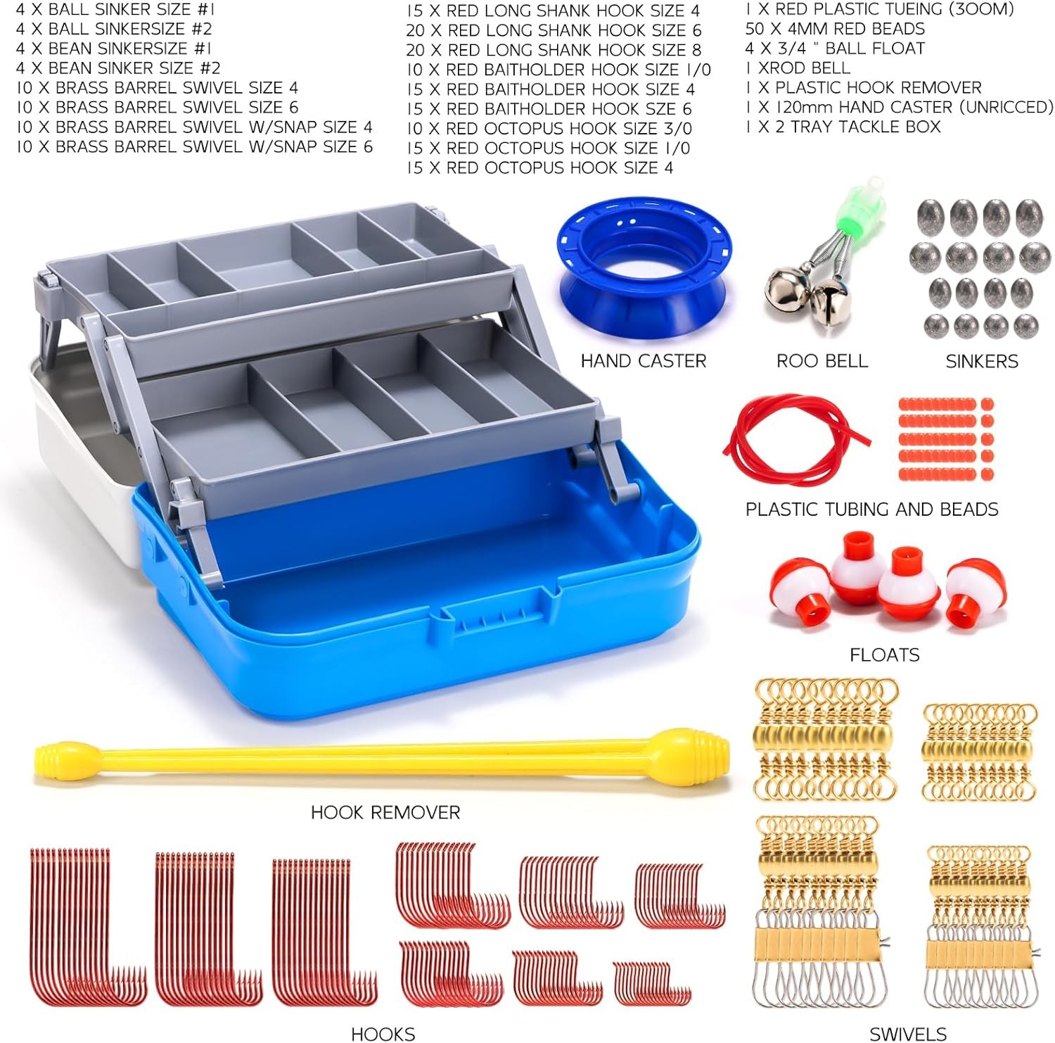 250* Extreme Value Tackle Box Tackle Kit Hooks,Rigs,Sinkers Freshwater Fishing