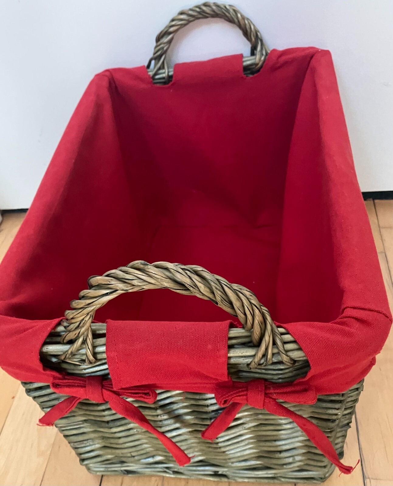 Woven Rectangular Basket With Braided Handles