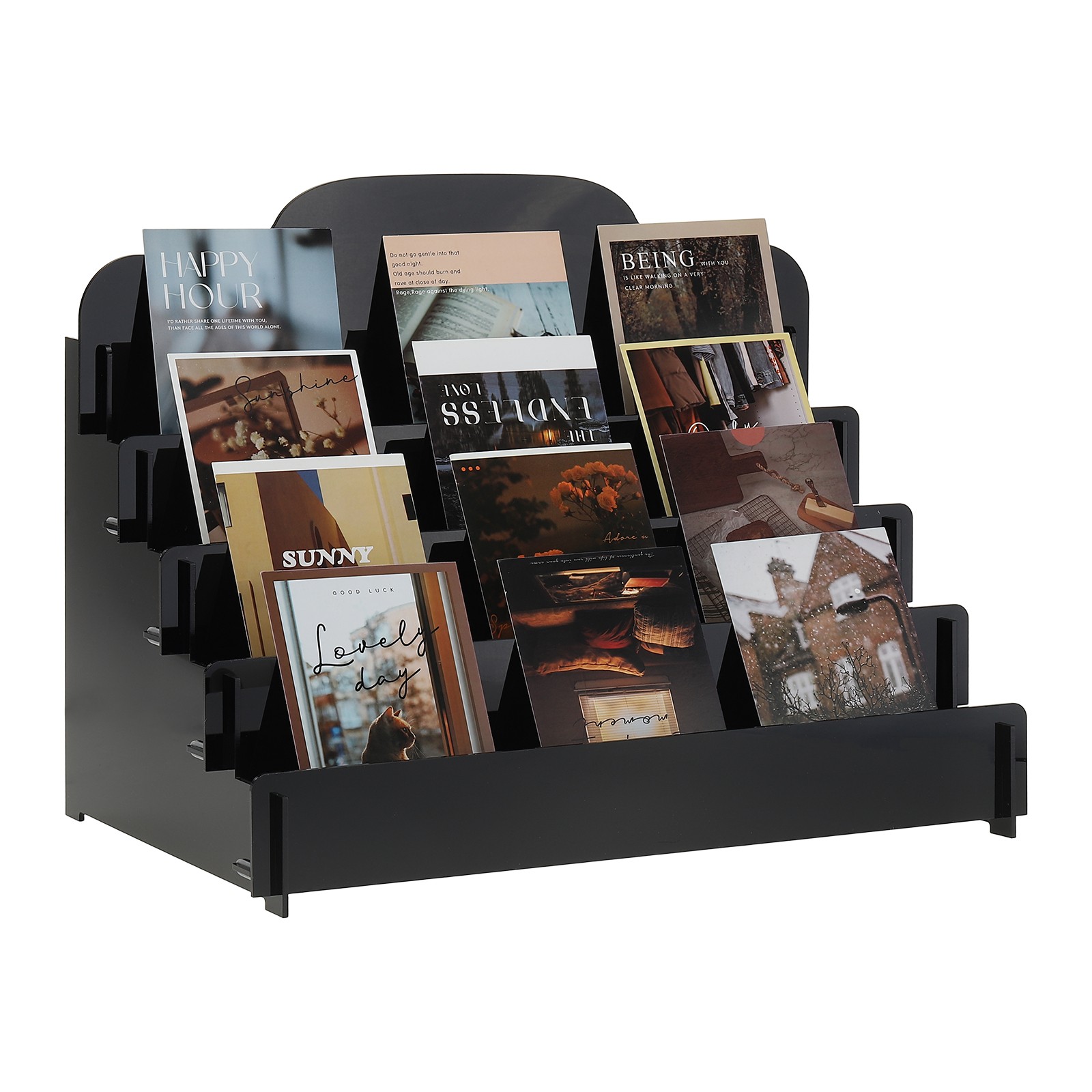 4 Tier Clear Acrylic Greeting Card Display Stand for Envelopes, Black