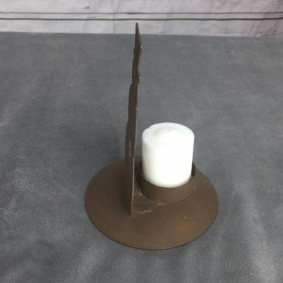 Rustic Snowman Candle Holder Silhouette Metal Primitive Winter Decor