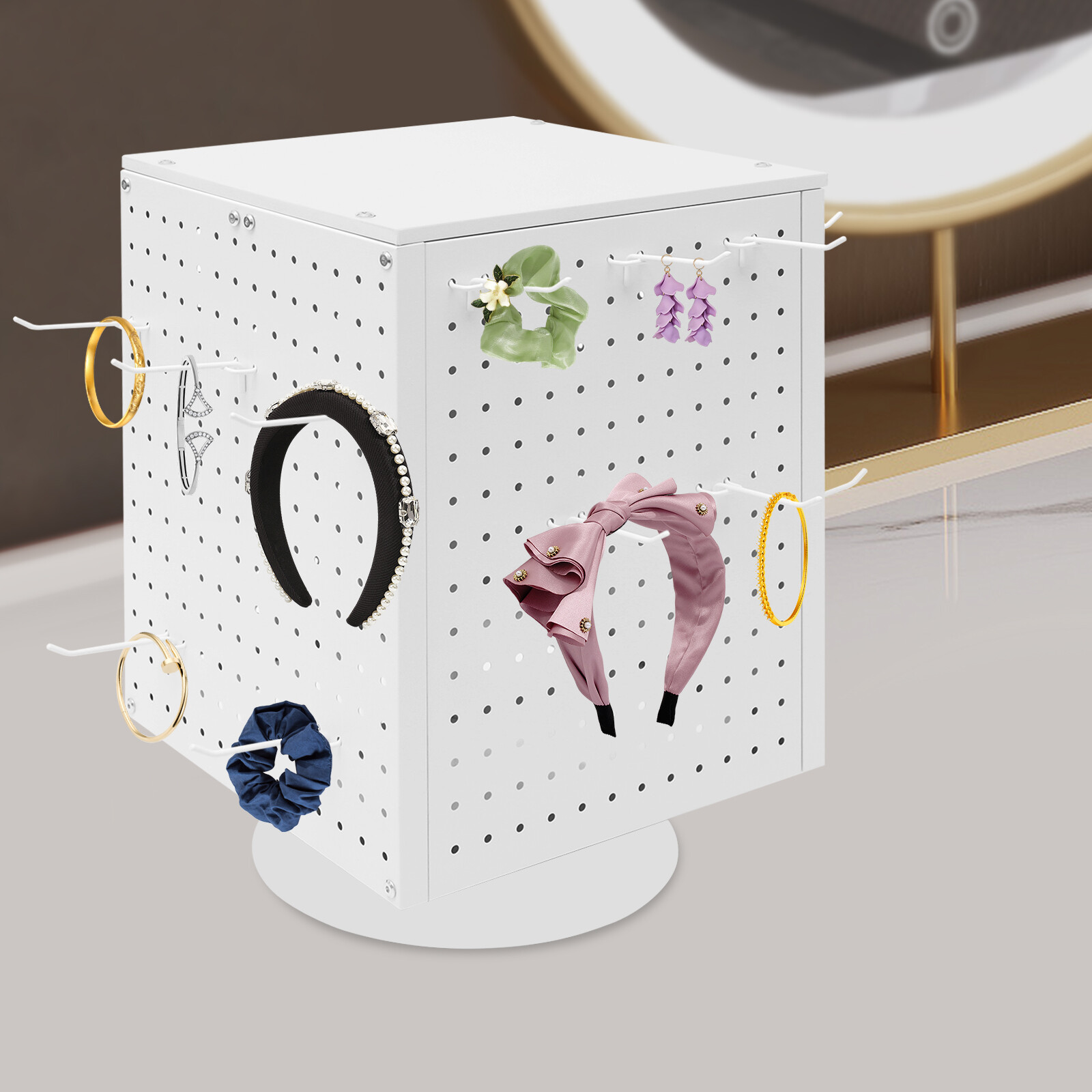 Rotating Pegboard Display Stand Countertop w/ 20 Hook 14"x14"x21" Retail Display