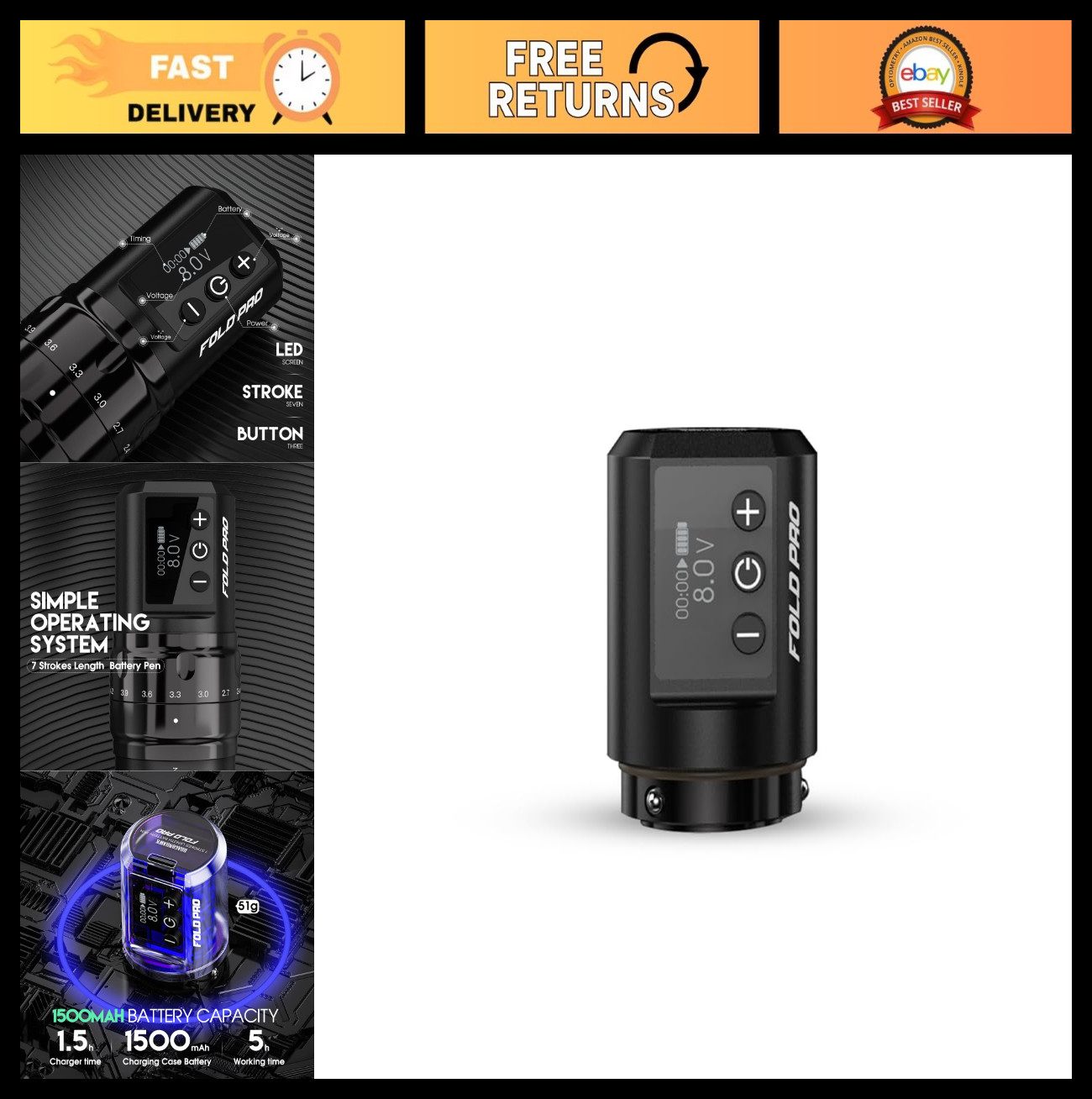Wireless Battery Pack for Fold Pro Tattoo Pen Machine - Portable & Rechargeable