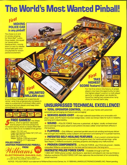 GREAT! Williams Police Force pinball machine UPGRADED...