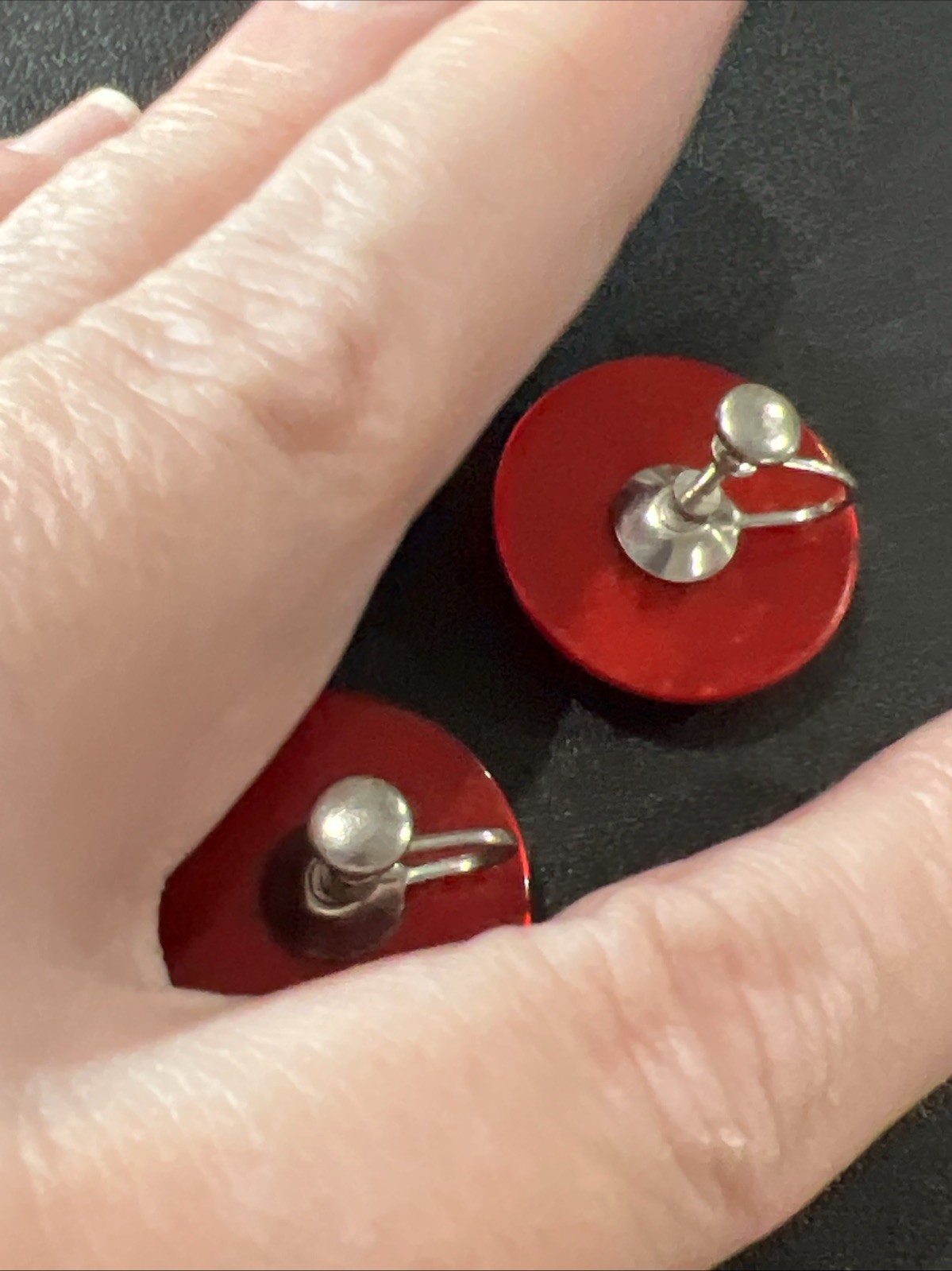 vintage red lucite Screw Back Earrings