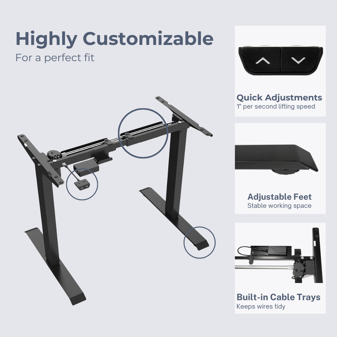 Electric Sit to Stand Adjustable Desk Frame w/ Button Controller Black & White