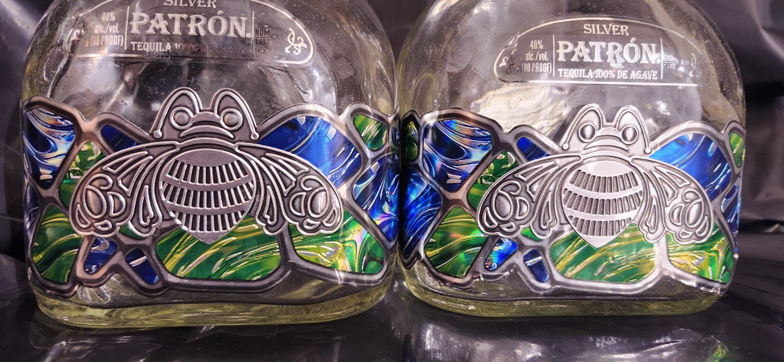 2 Patron Silver Bee 1492 Tequila - Limited Edition - Empty Liter Bottles & Corks