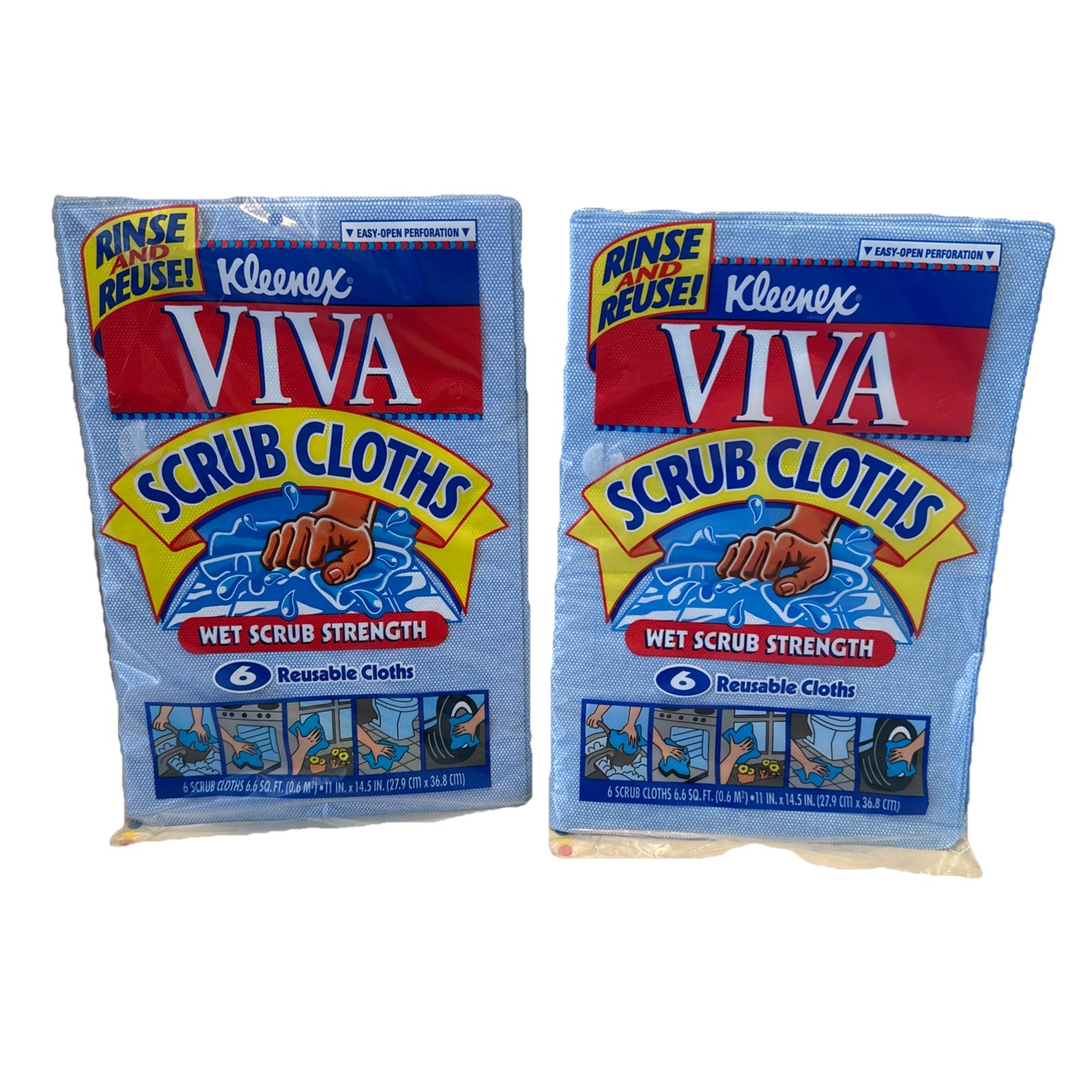 Kleenex VIVA Reusable Scrub Cloths 6 Pack Lot of 2 Sealed 1996 NOS Total Of 12