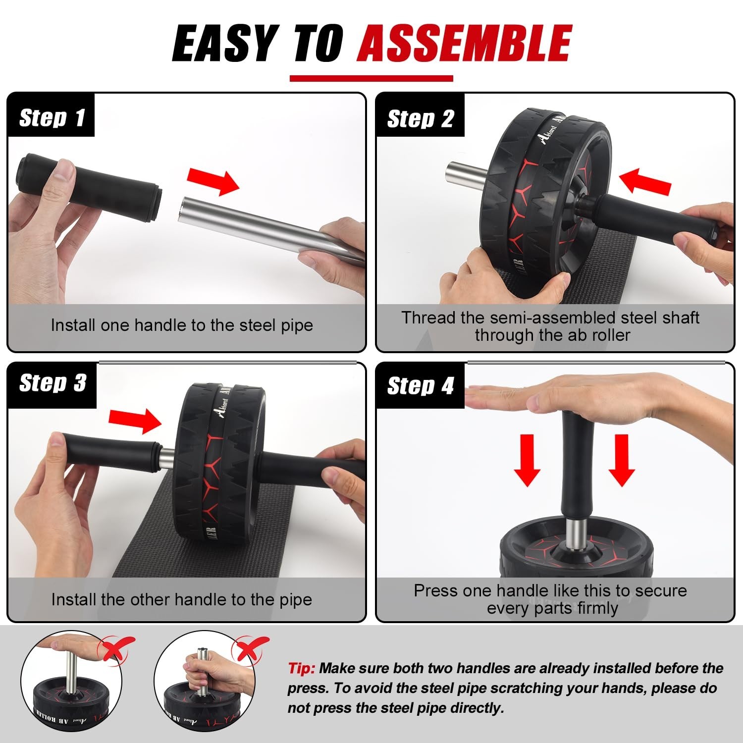 Ab Roller Wheel, Abs Workout Equipment for Abdominal & Core Strength Training, H