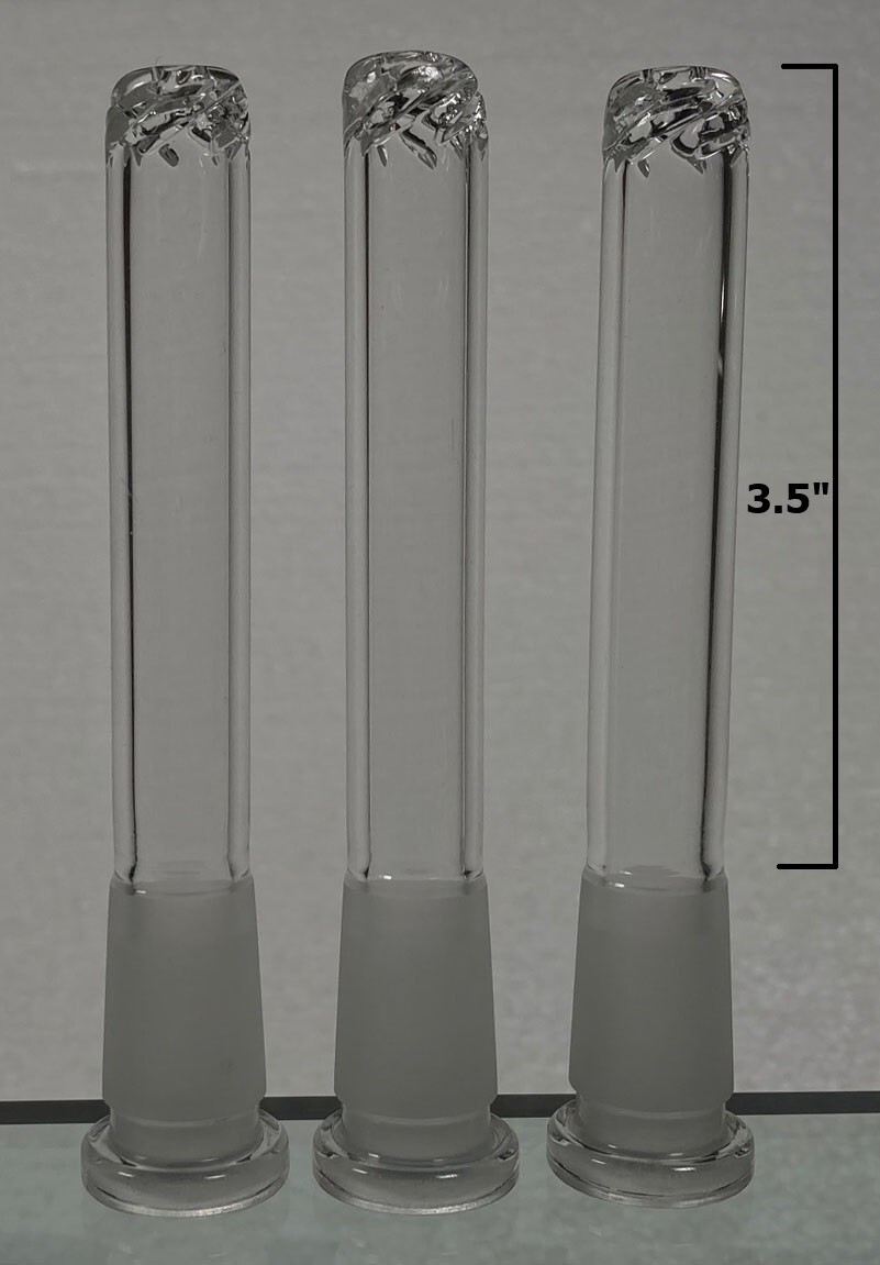 3x 3.5" 19mm 18mm to 14mm Rifled Clear Glass Downstems B-Stock Set 19/14 18/14