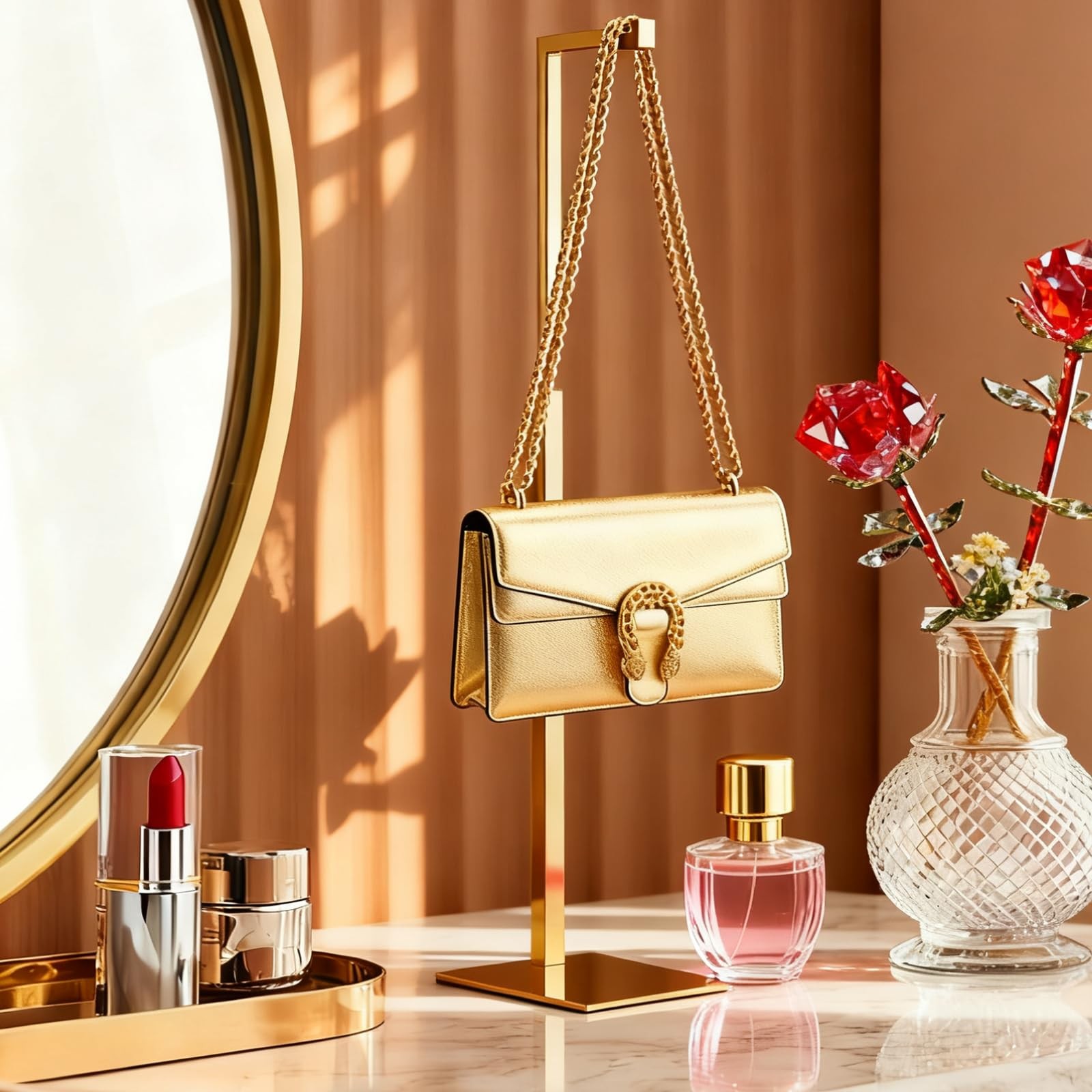 Gold Purse Display Stand, 2 Pack Handbag Display Stand Adjustable Height Stai...
