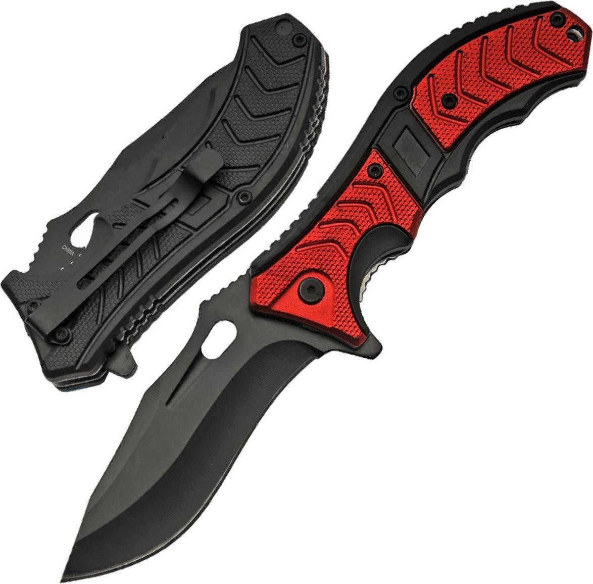 Spring-Assist Folding Pocket Knife 3.5in Black Blade Red Handle Tactical EDC