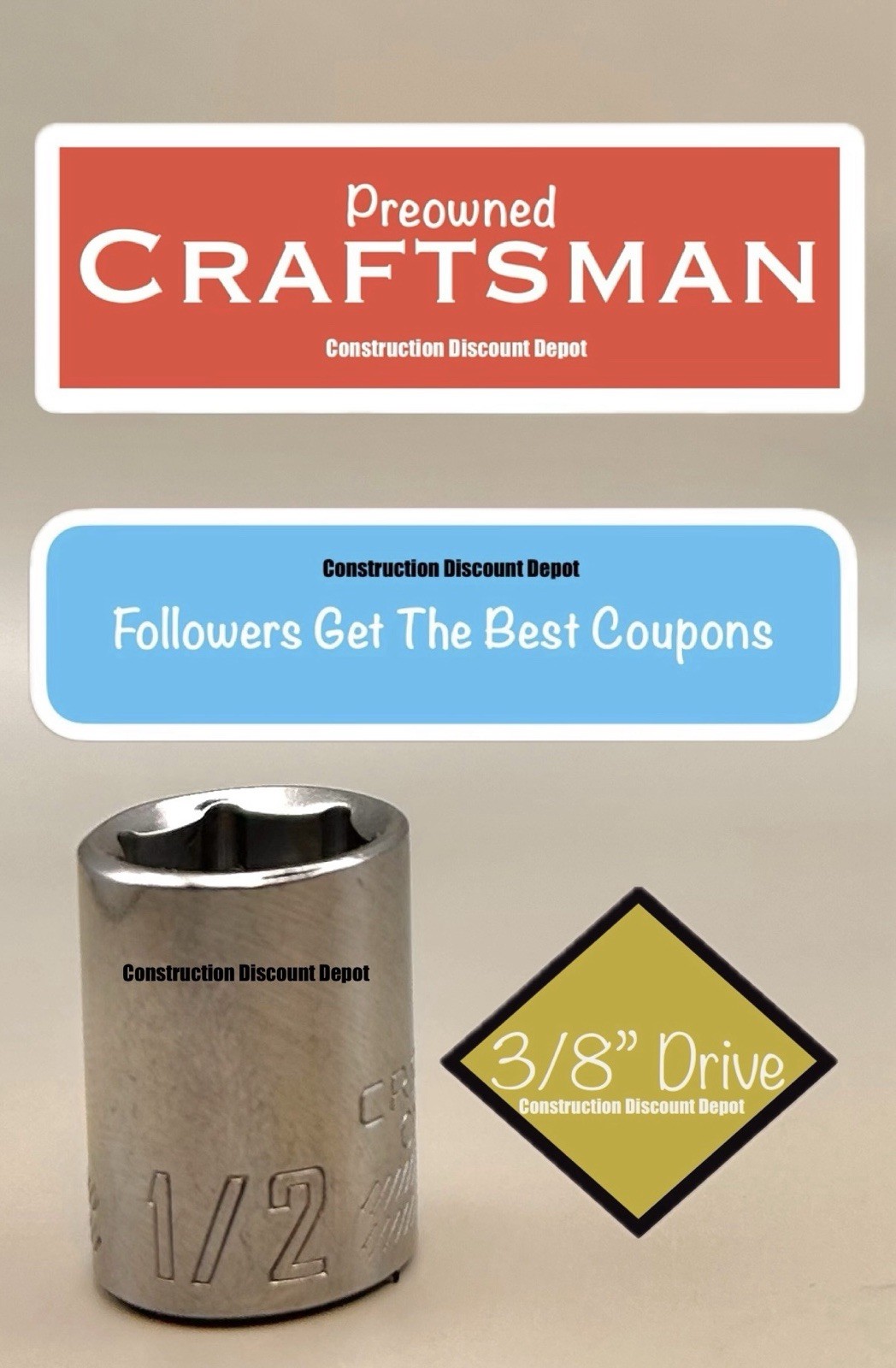 Craftsman 6 Point 3/8" Drive Chrome Standard 1/2" Socket PREOWNED CMMT43003