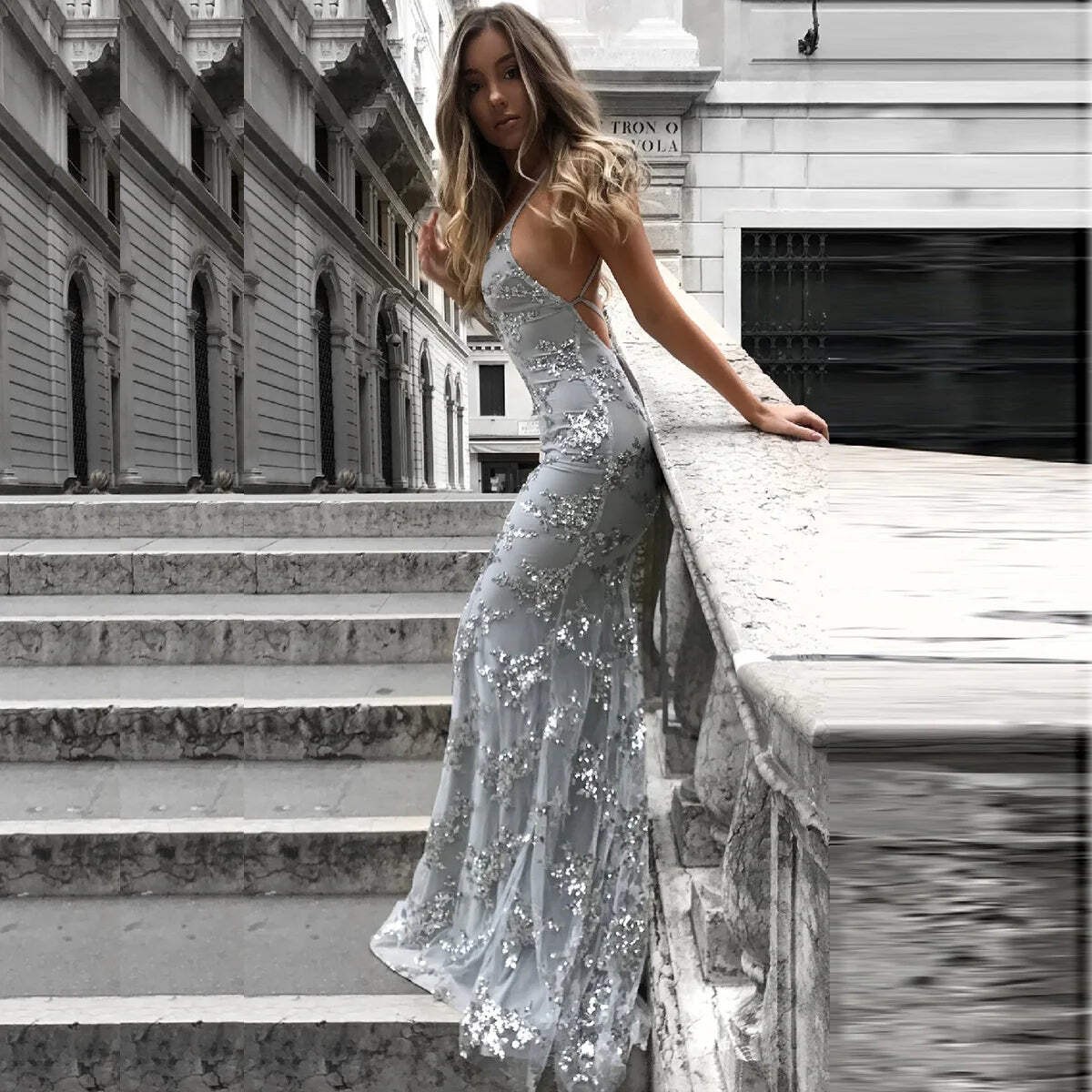 FZCSPEED Sequin Maxi Dress: Elegant Backless Glamour