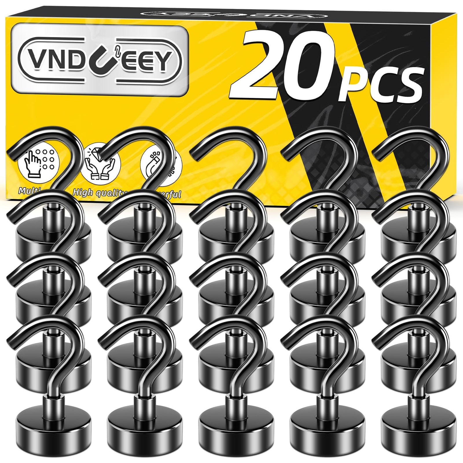 20 Pack Black Magnetic Hooks, 25Lbs Strong Magnet Hooks for Hanging, Metal