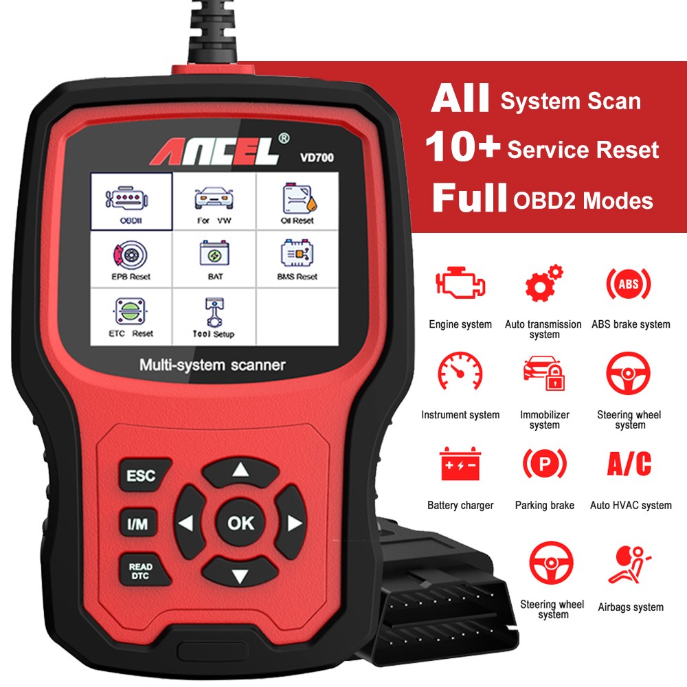 Ancel VD700 All System Car OBD2 Diagnostic Scanner EPB Oil Reset TPMS DPF For VW