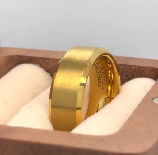 Brushed Gold Band Men Tungsten Band Tungsten Men's Wedding Ring Engagement Ring