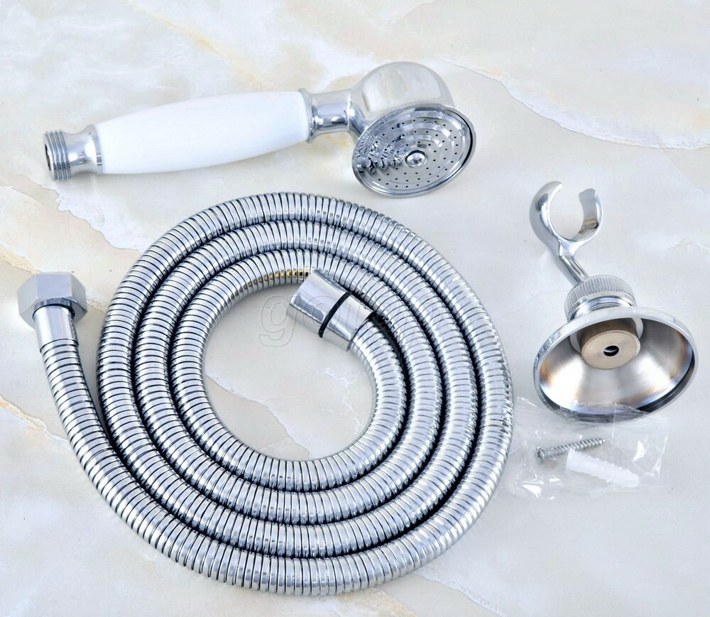 Chrome Telephone Style Bathroom Ceramics Hand Held Shower Head + 1.5m Hose