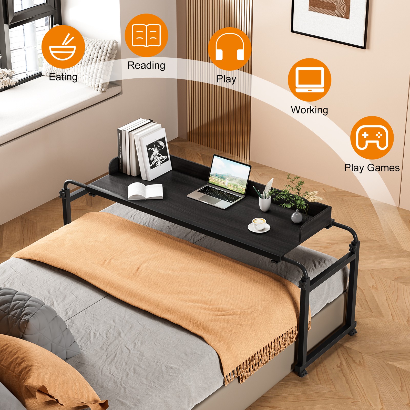 Overbed Rolling Table Over Bed Laptop Workstation Hospital Desk Adjustable New