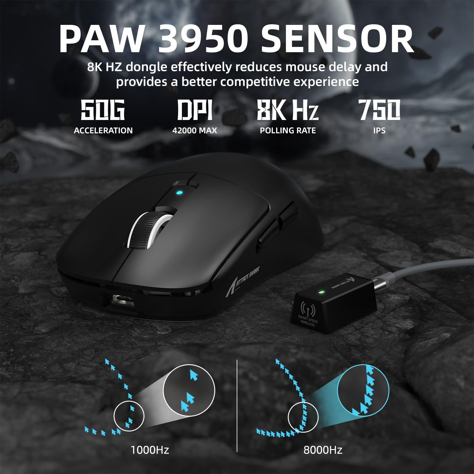Attack Shark R6 39g Wireless 8K Mouse Black