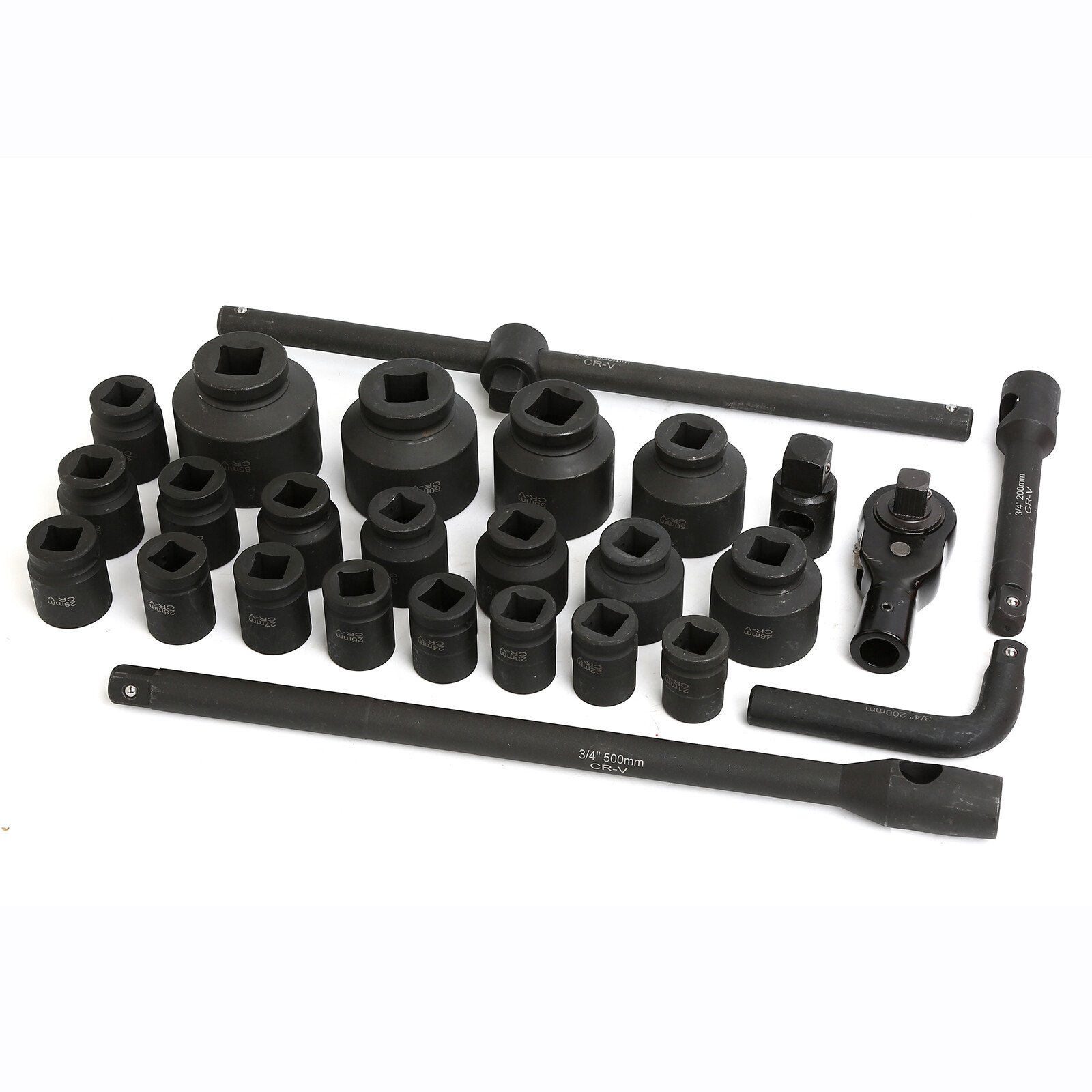 3/4" Dr Metric Impact Socket Set 21mm to 65mm 27PC Shallow Assortment Socket Set