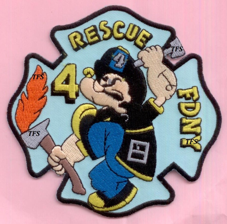 New York City Fire Dept Rescue 4 Patch - popeye - yellow 4 - blue pants