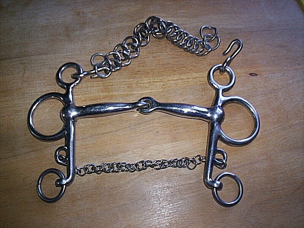 Gently Used  Stainless Jointed Pelham Snaffle Bit 5 1/2" Mouth SS Curb