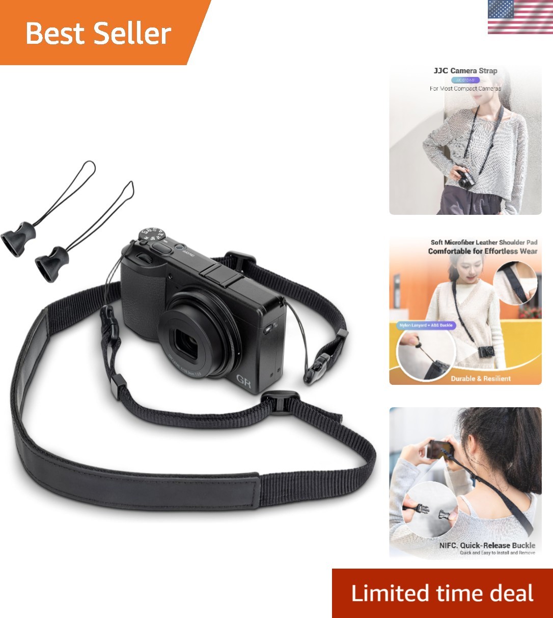 Camera Neck Strap w Leather Pad & Quick Release for GR IV III RX100 VII L10 |...