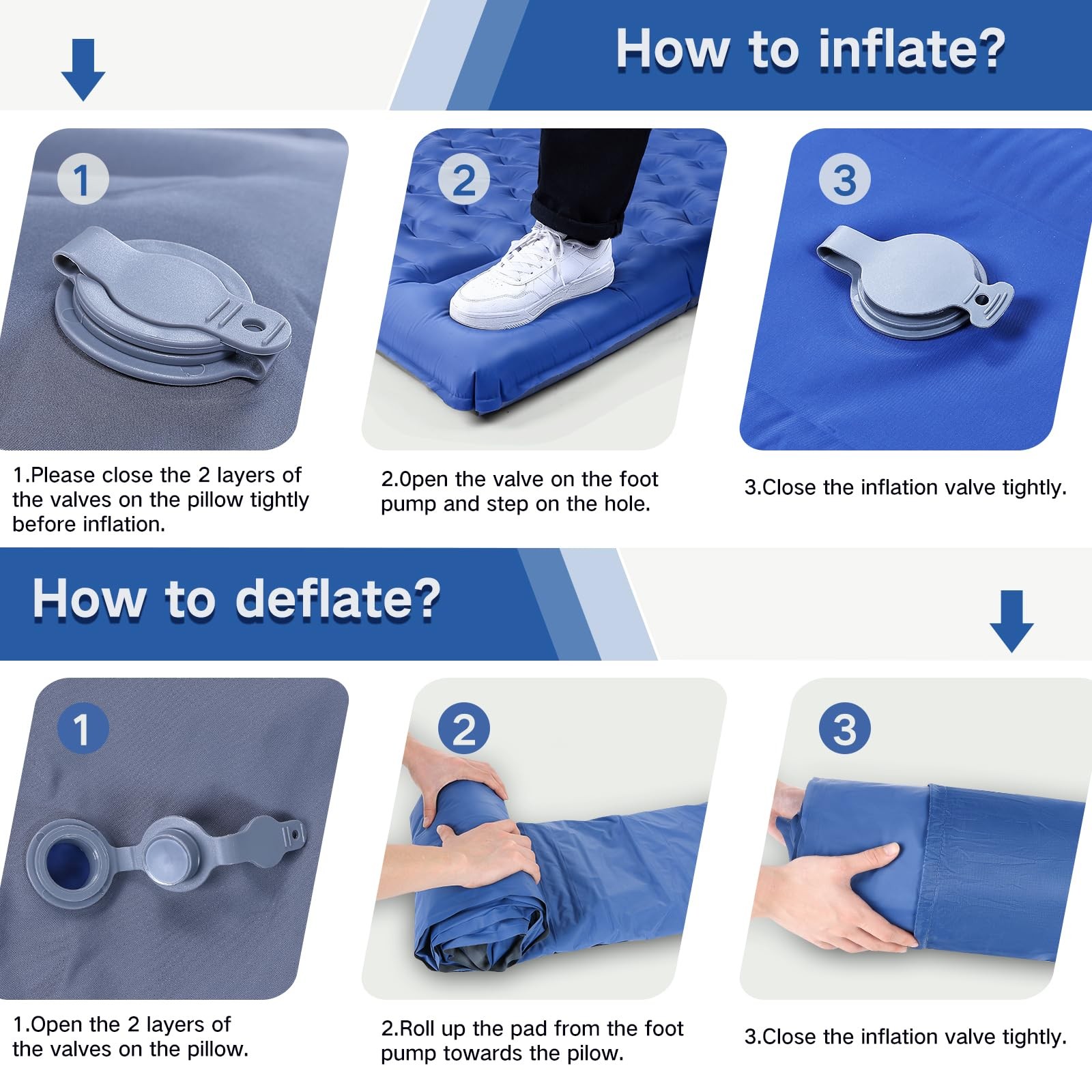 FNARMW Double Sleeping Pad Camping, Self Inflating 6'' Full, Navy Grey