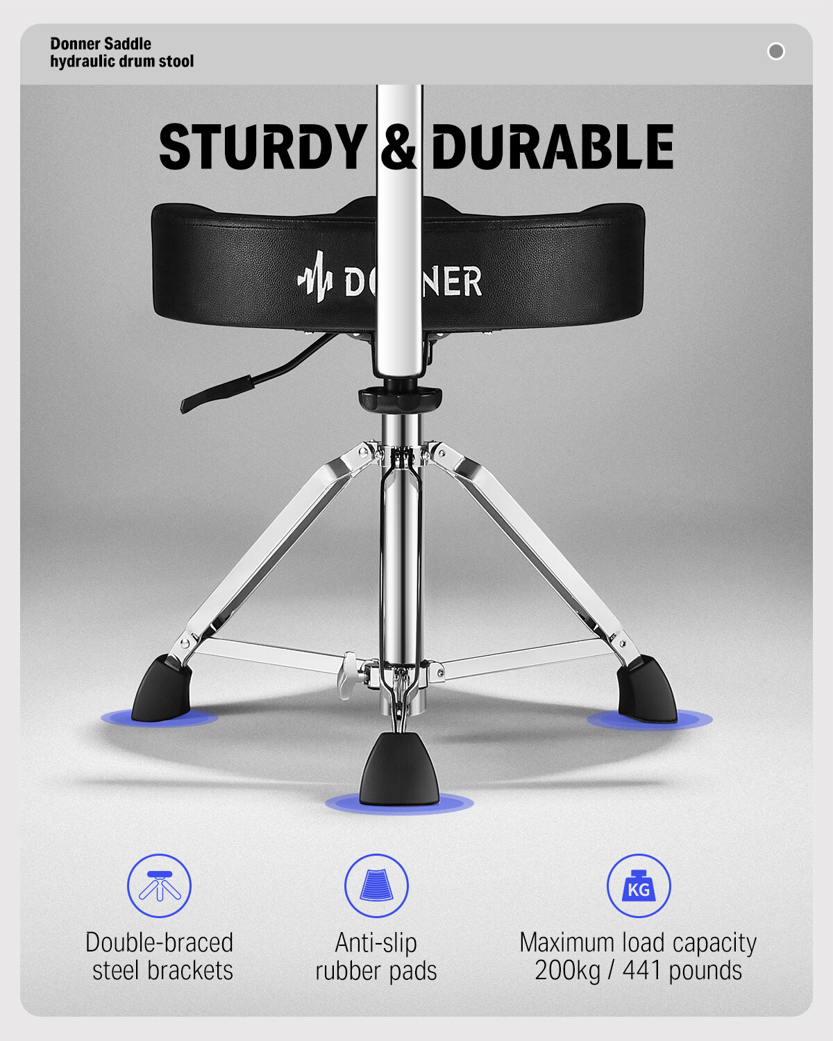 Donner Drum Throne With Backrest Motorcycle Style Stool Stable Adjustable Height