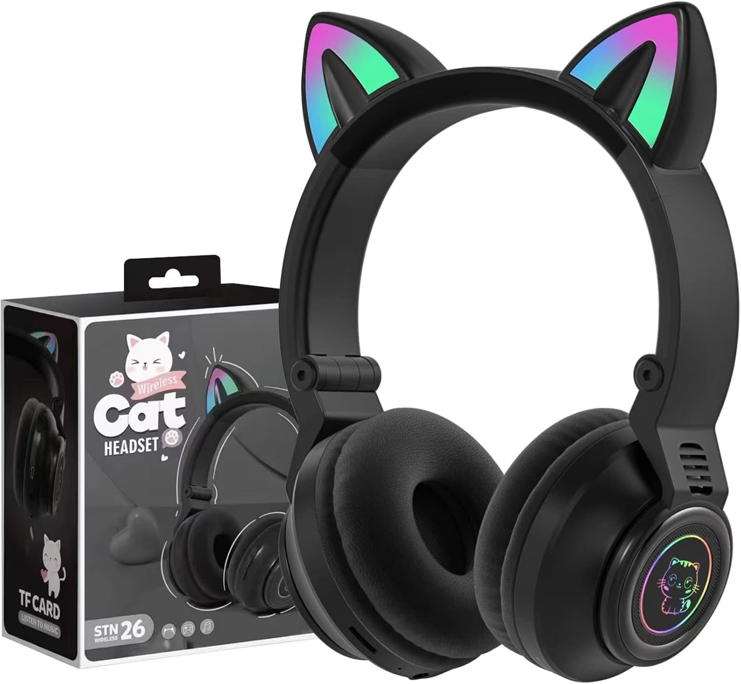 Auriculares Bluetooth con orejas de gato, auriculares inalámbricos para niños pe