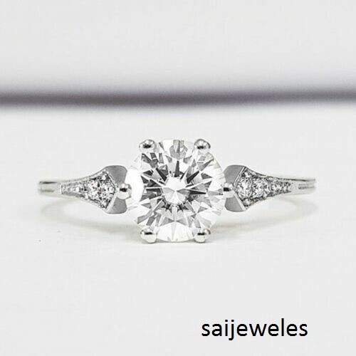 Lab-Created 2.81CT Round Cut Diamond Engagement Wedding 14K White Gold Over Ring