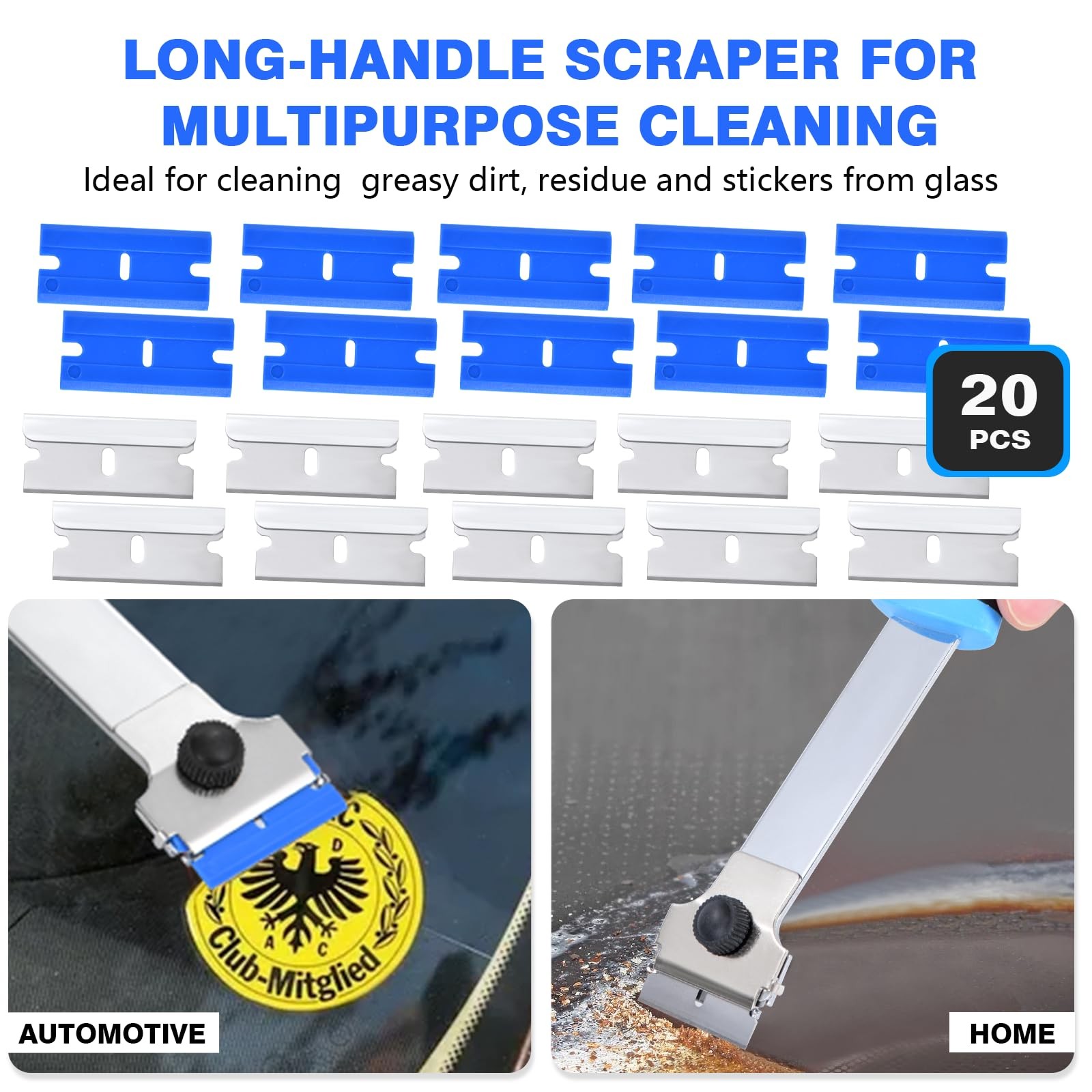 Razor Blade Scraper Tool with 20 Extra Replacement Blades (Metal & Plastic), ...