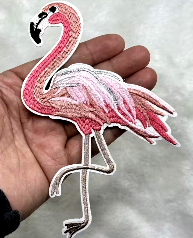 Flamingo Embroidered Iron-On patch 5+1/2 x 4 inch FREE SHIPPING