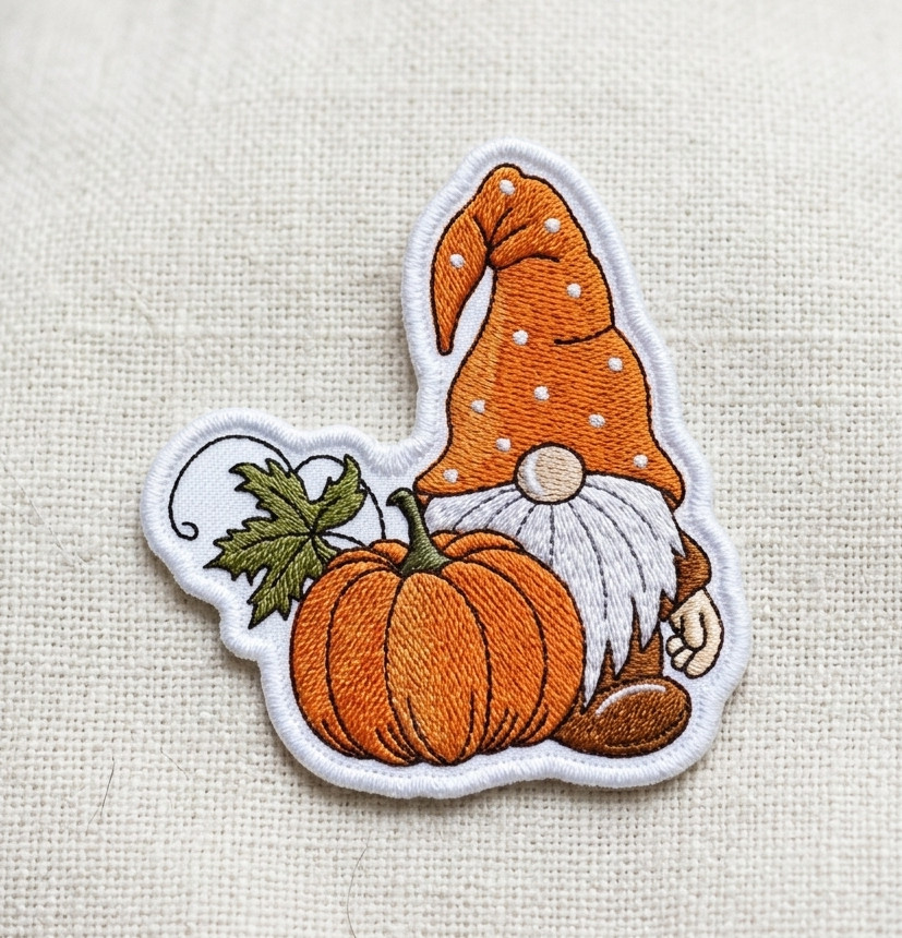 Fall Gnome Pumpkin Embroidered Patch Iron On Jacket Vest Hat Autumn