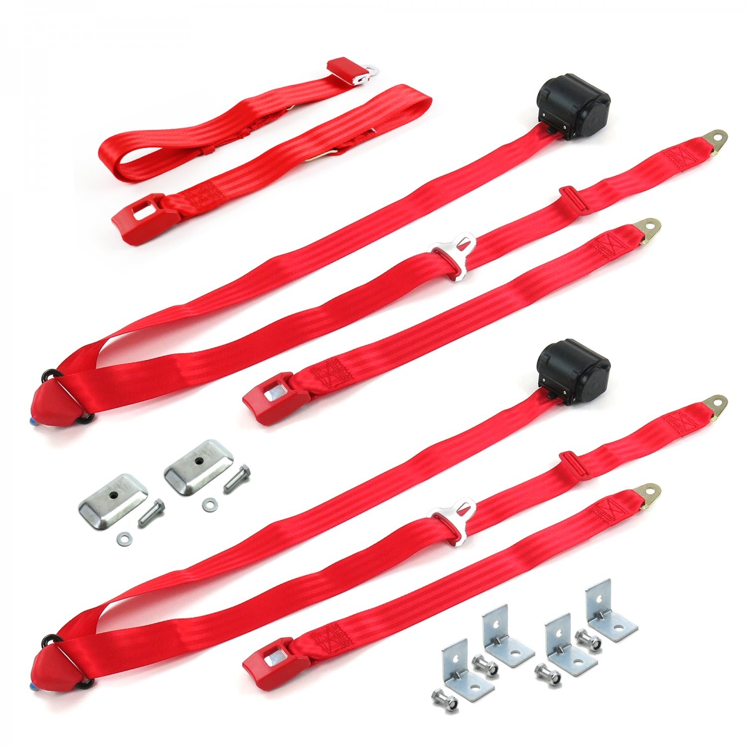 Chevy Truck 1988 - 1998 Standard 3pt Red Bench Seat Kit w/Brackets 3 Belts