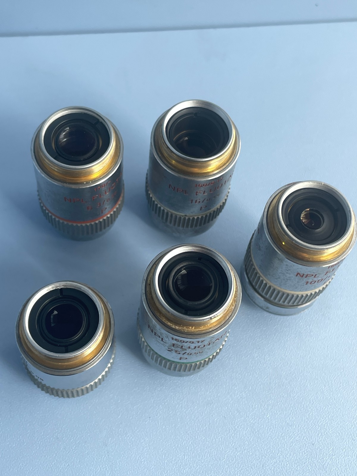 LEITZ/LEICA Microscope objective lens set NPL FLUOTAR P 2.5/6.3/16/25/100