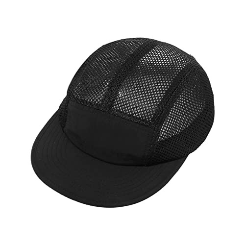 Mesh Flat Brim Ball Cap Trucker 5-Panel Hat Quick Dry One Size Asbh02-black