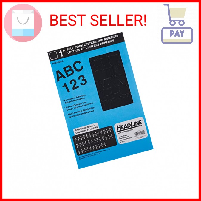 Headline Sign Stick-On Vinyl Letters and Numbers, Black, 1-Inch, Made in USA (31