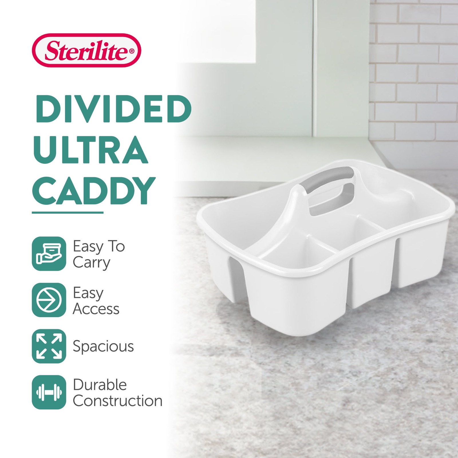 Divided Ultra™ Caddy, Easy Carry, Handy Plastic Utility Storage, White