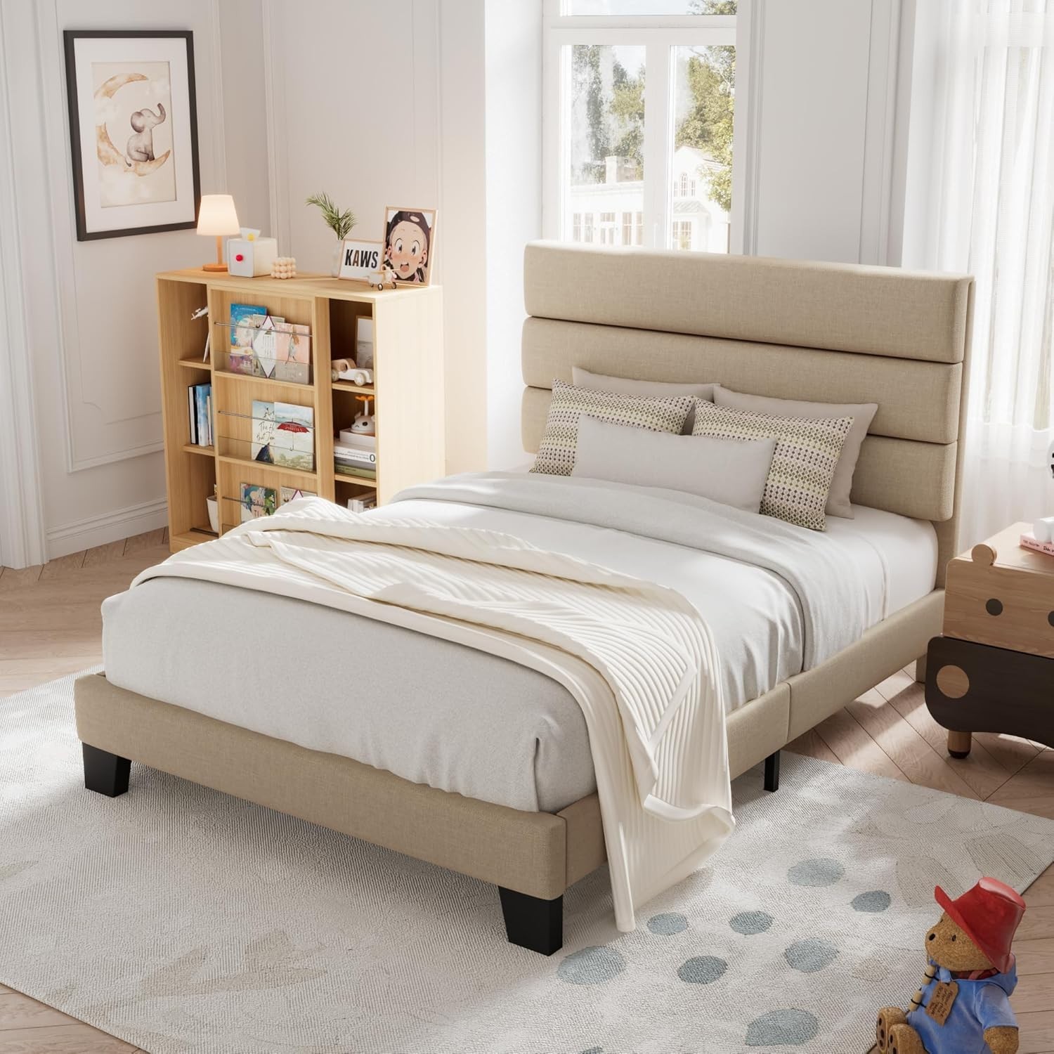 Sturdy Twin Size Bed Frame with Wooden Slats - Easy Assembly