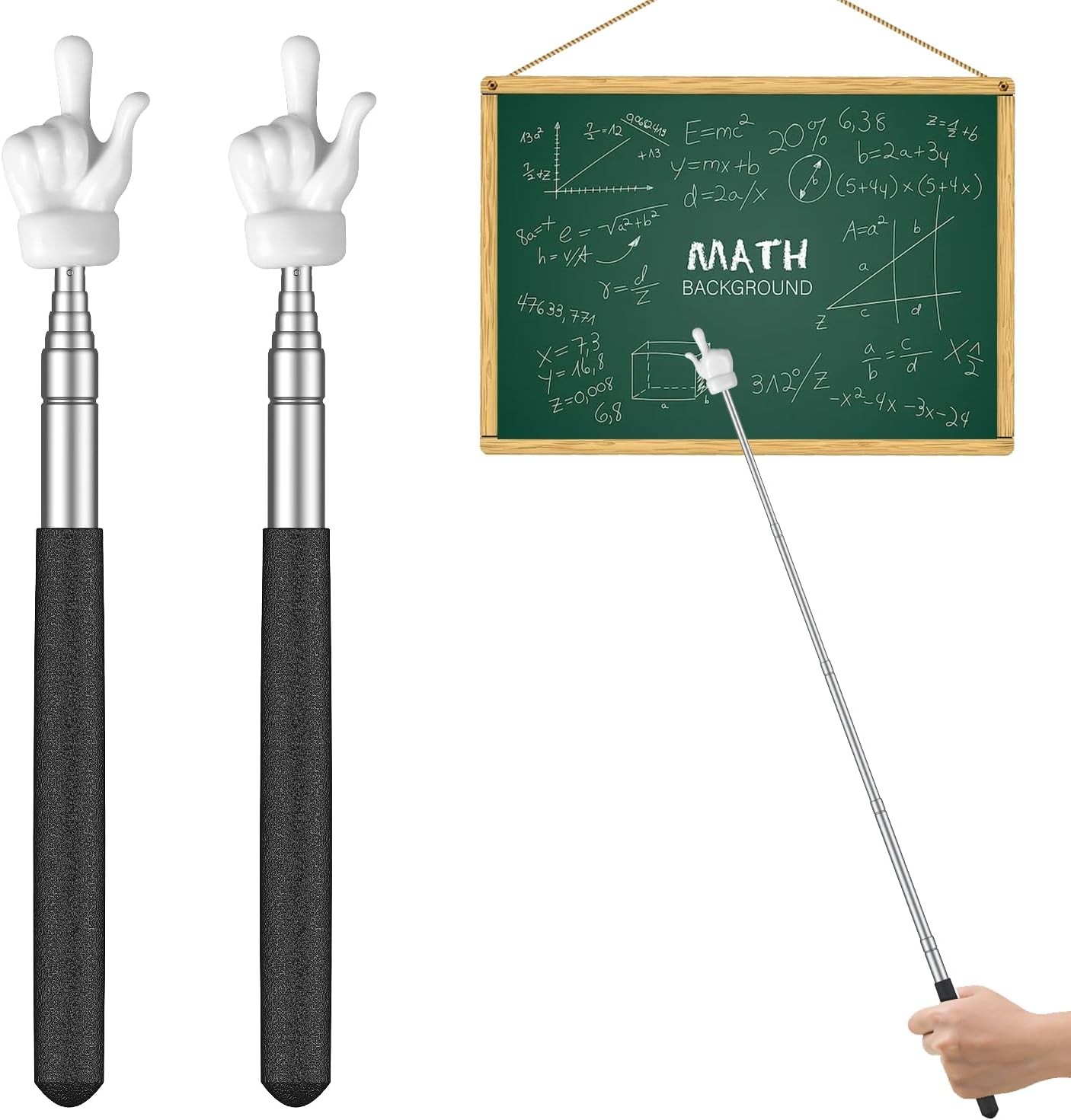 Uniclife 2 Pcs Telescopic Teachers Pointer Mini Retractable Finger Black