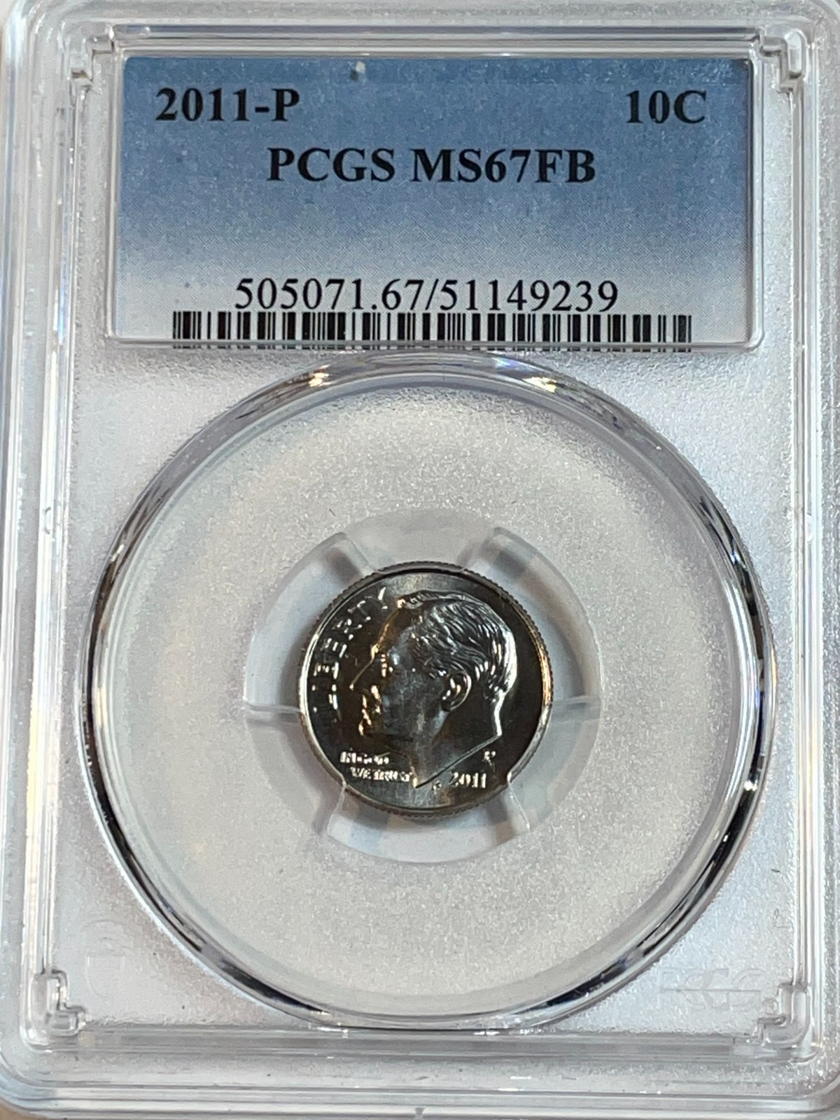 2011 P Roosevelt Dime 10c PCGS MS67FB Full Bands