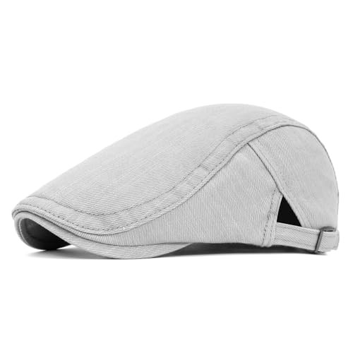 Cotton Newsboy Cap for Men Striped Texture Flat Cap Gatsby Irish One Size Grey