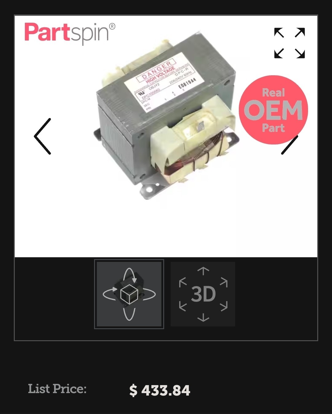 TurboChef NGC-3062-1 Transformer, 208/240 Volt, 60HZ Genuine OEM