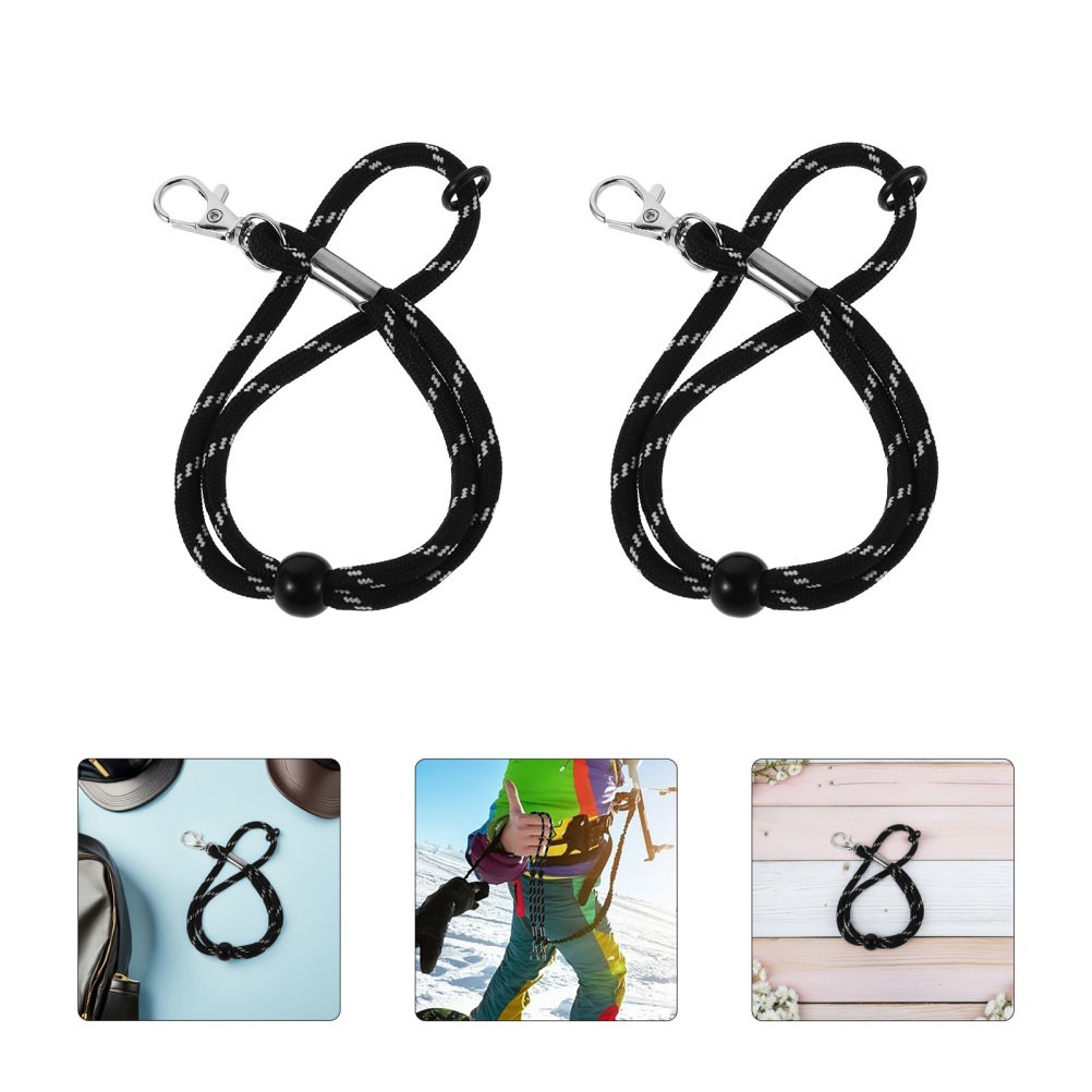 2 Pairs Durable Ski Glove Wrist Straps Black Adjustable Anti Lost Sport Leashes